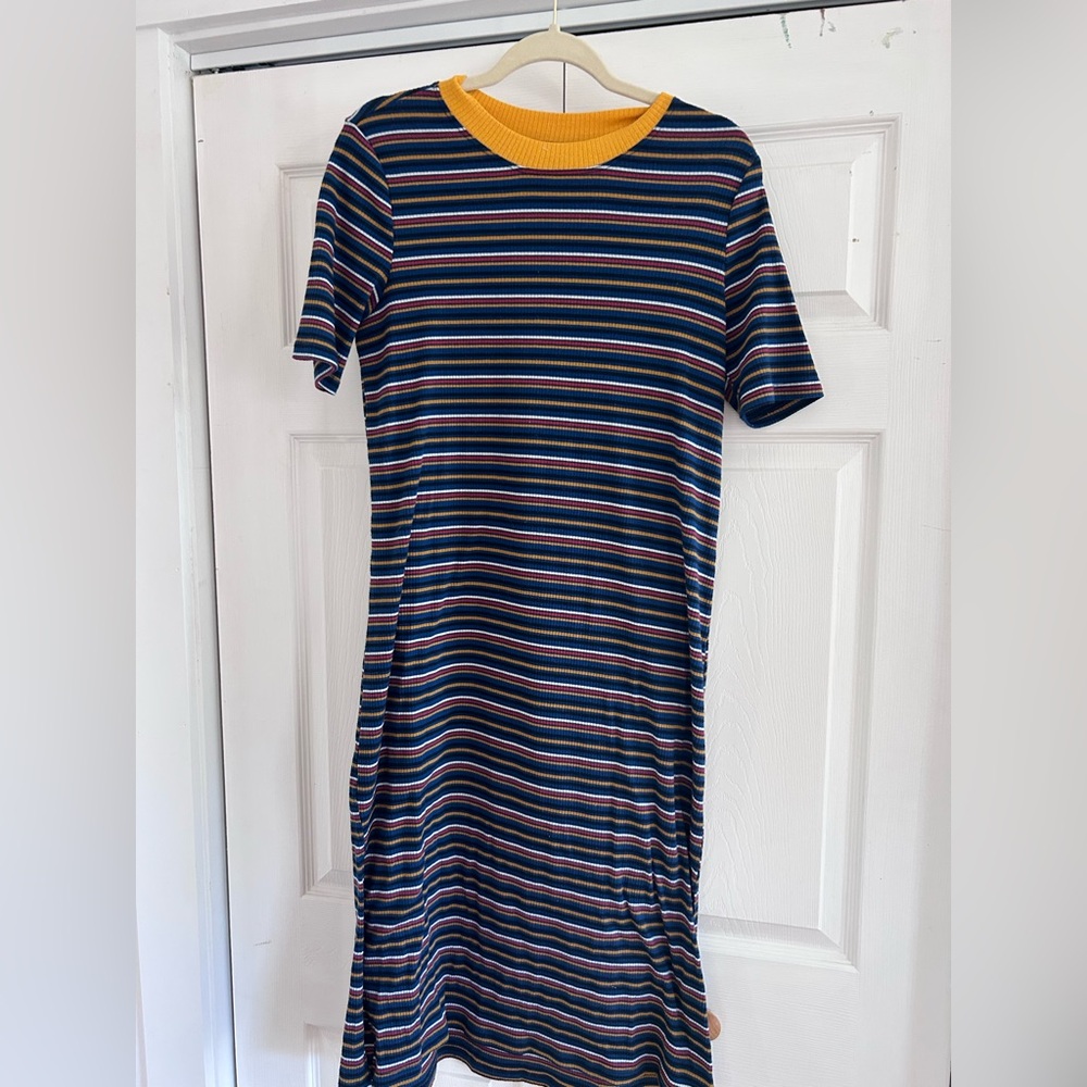 Striped Midi Dress with Yellow Accents